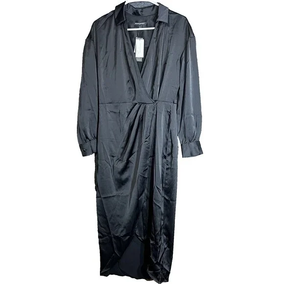 New Banana Republic Black Satin Wrap Dress Womens Size 2P Petite Party Formal - Picture 2 of 13